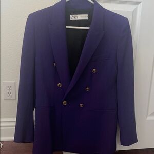 Zara Deep Purple Blazer with Gold Accents